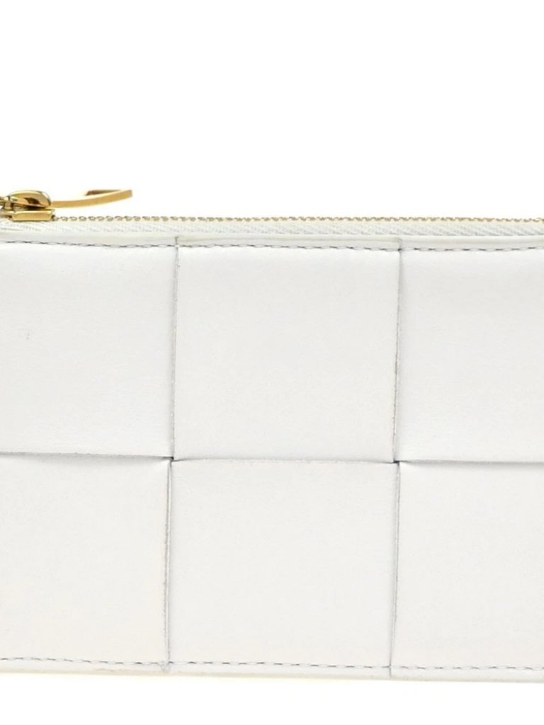 Bottega Veneta Logo Cassette Card Coin Case Wallet Leather White Ghw 65kd082